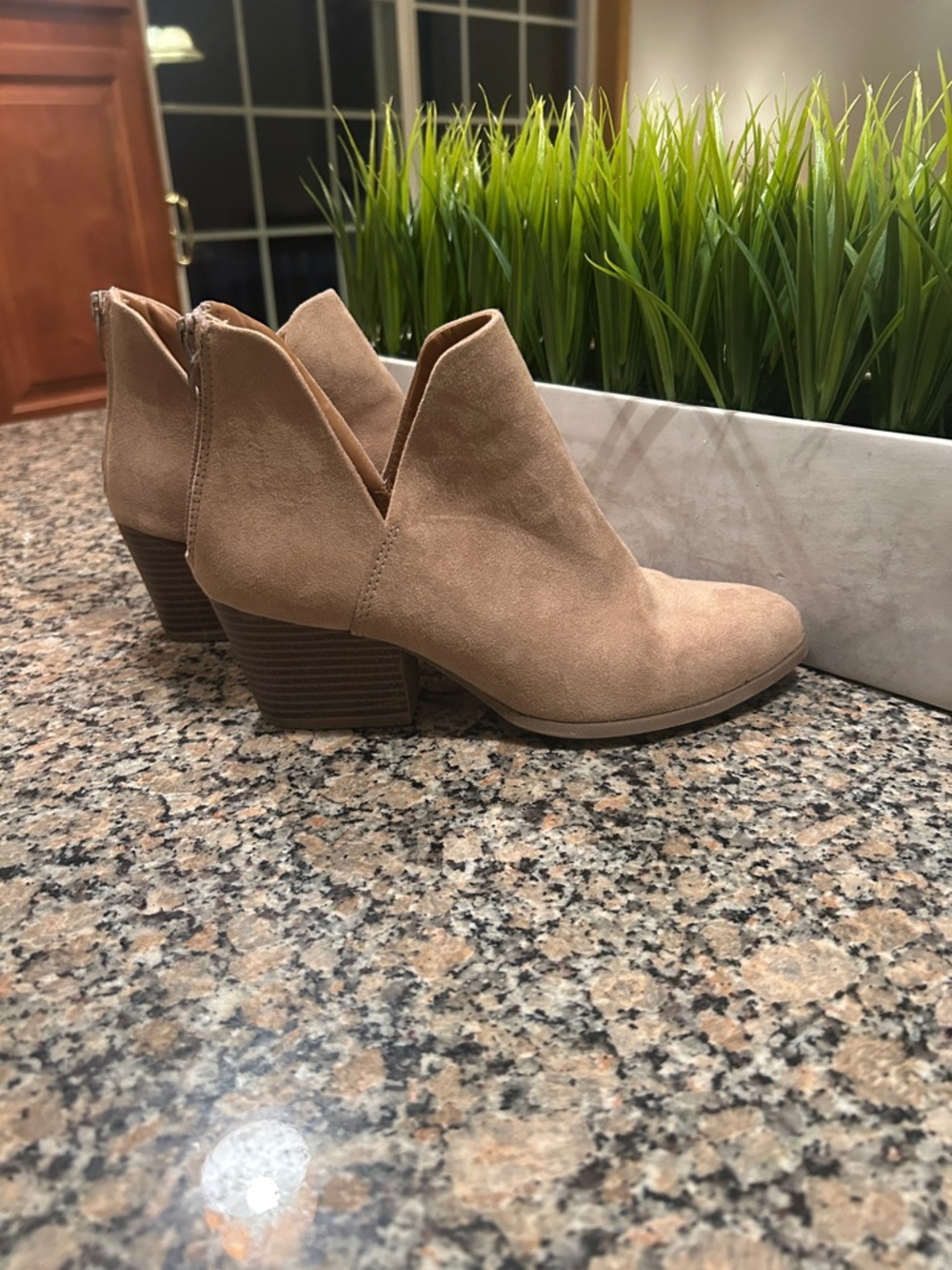 SO Beige Suede Ankle Booties with Rear Zip - Picture 3 of 5